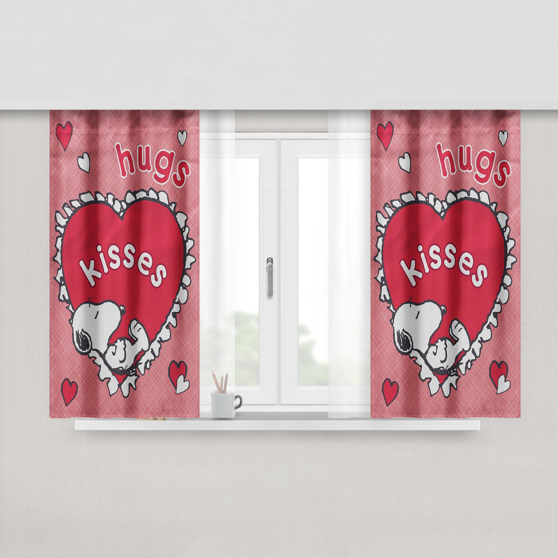 Snoopy Under Palm Tree Peach Skin Window Curtains