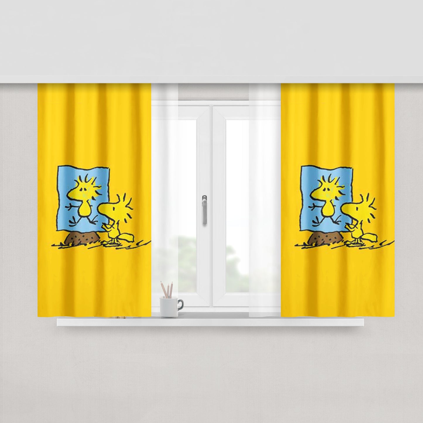 Snoopy White Peach Skin Window Curtains