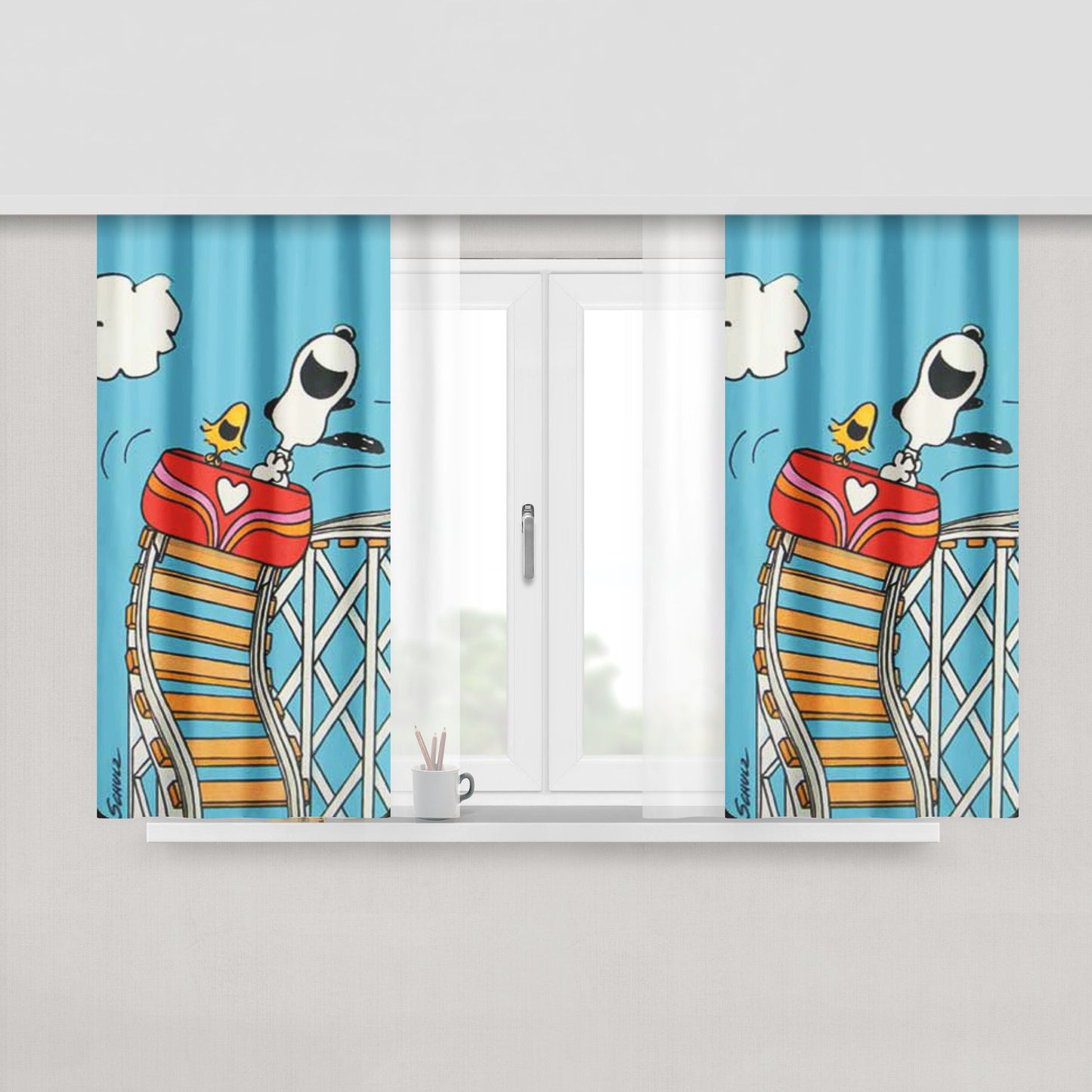Snoopy Woodstock Painting Peach Skin Window Curtains
