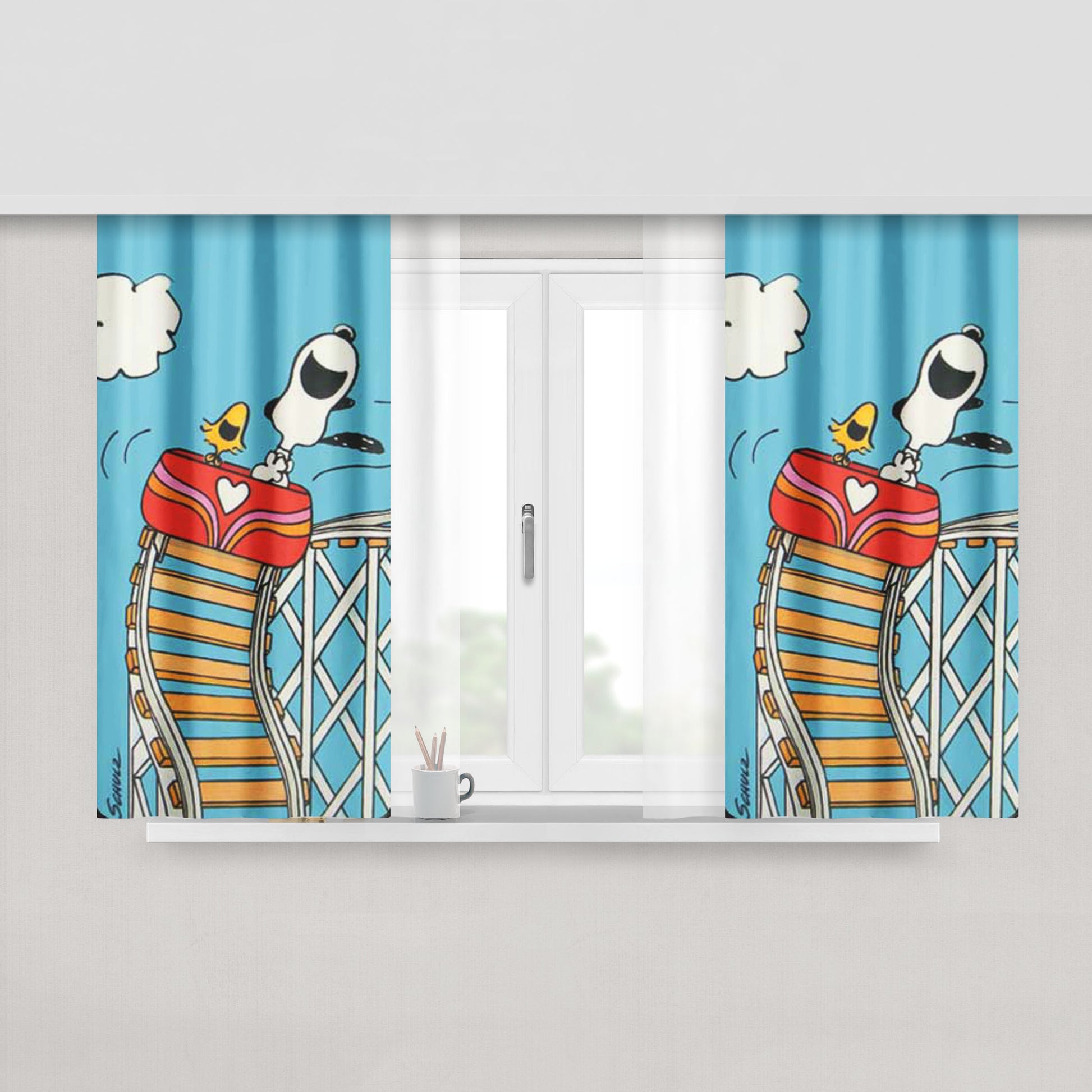 Snoopy Woodstock Painting Peach Skin Window Curtains