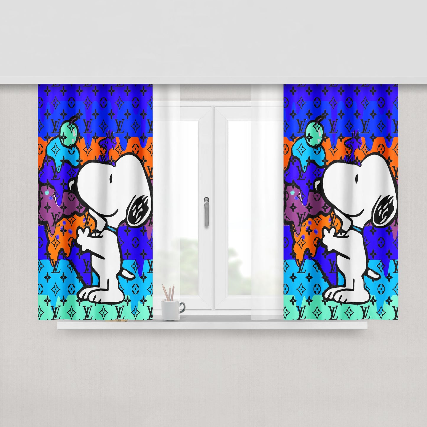 Snoopy X Kaws Peach Skin Window Curtains