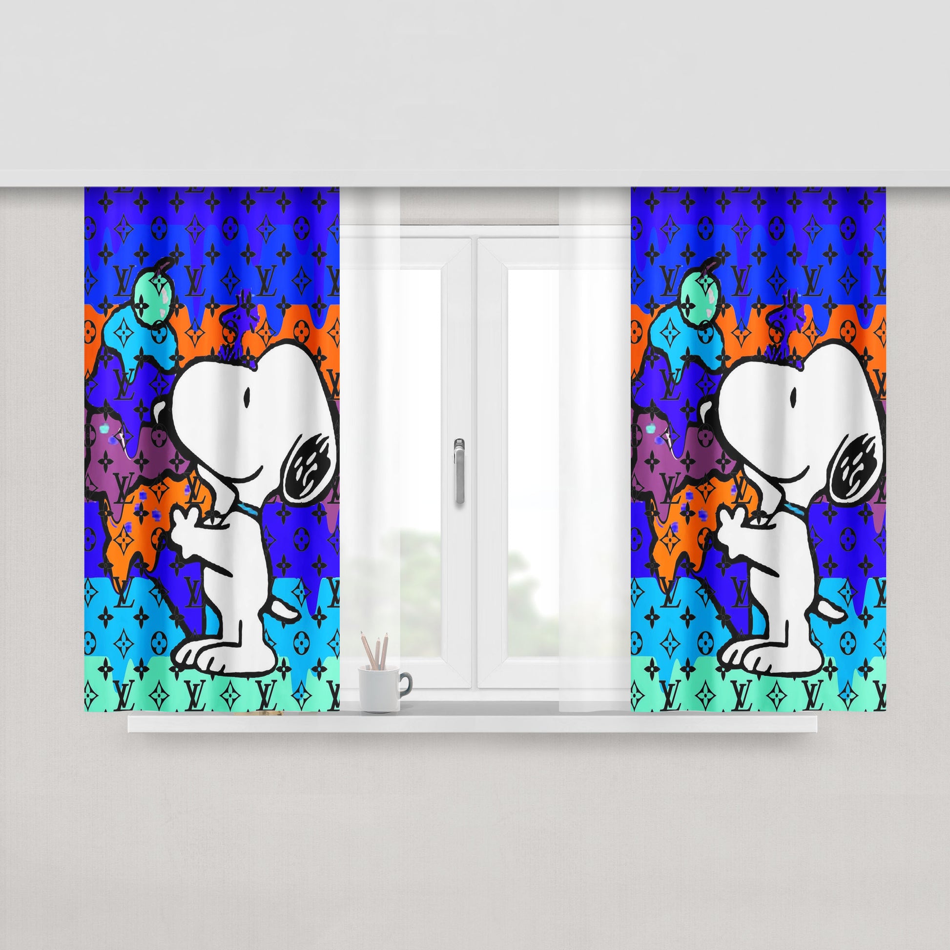 Snoopy X Kaws Peach Skin Window Curtains