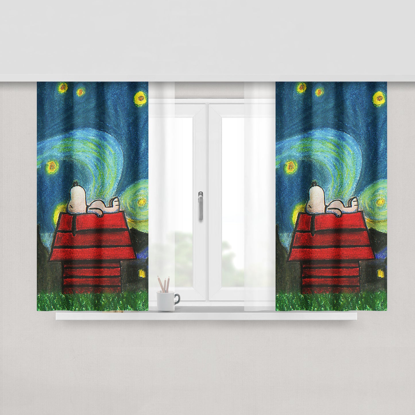 Starry Night Snoopy By Knoxcat Peach Skin Window Curtains