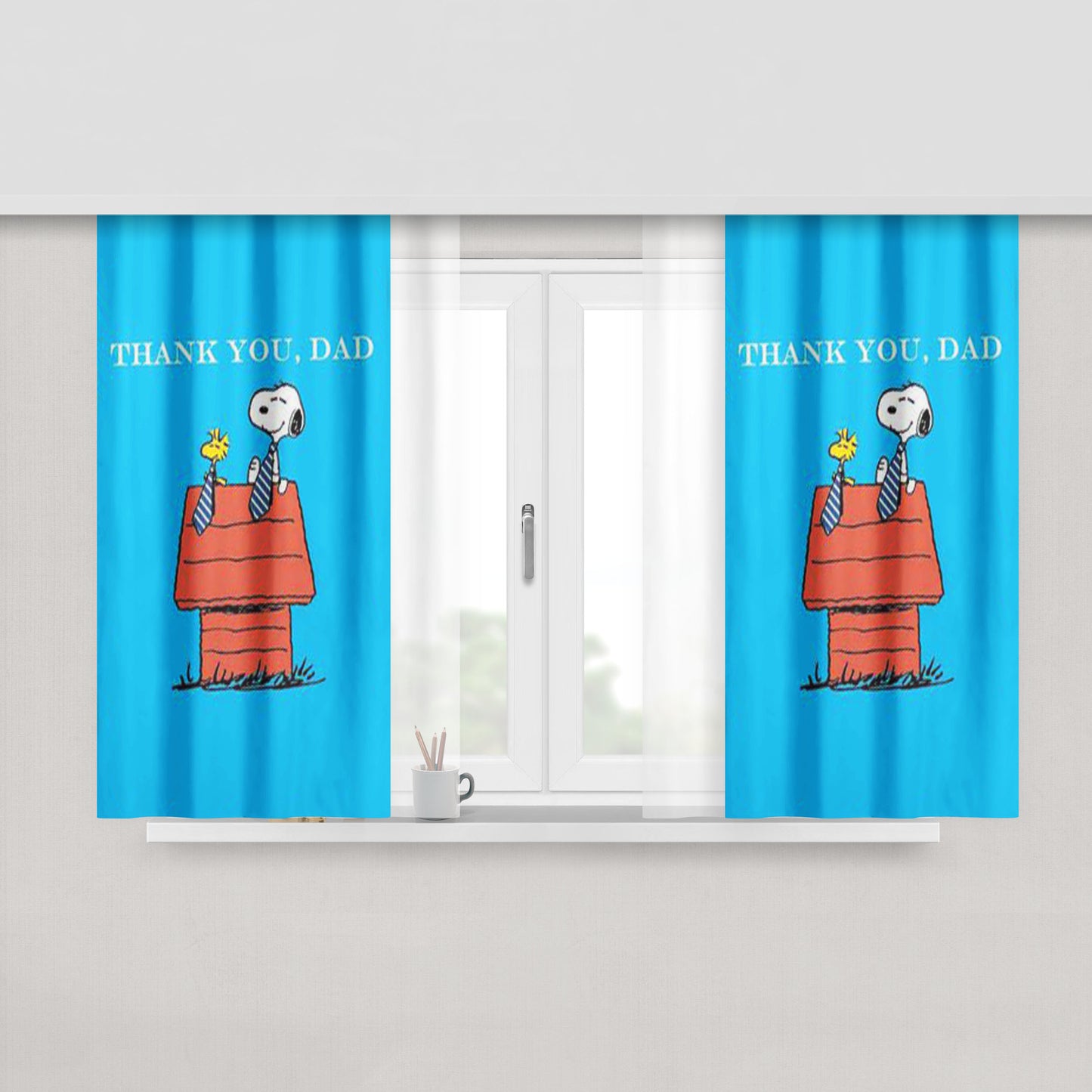 Thank You Dad Snoopy Peach Skin Window Curtains