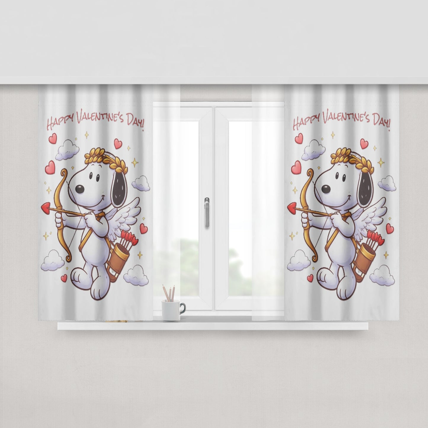 Valentine Cupid Snoopy Peach Skin Window Curtains