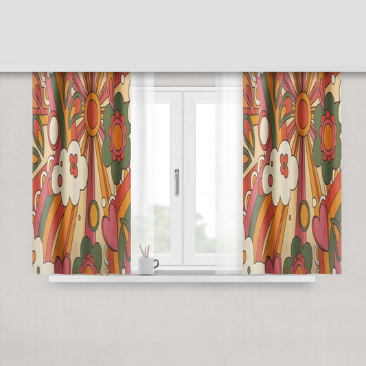 70S Retro Boho Floral Vintage Window Curtains