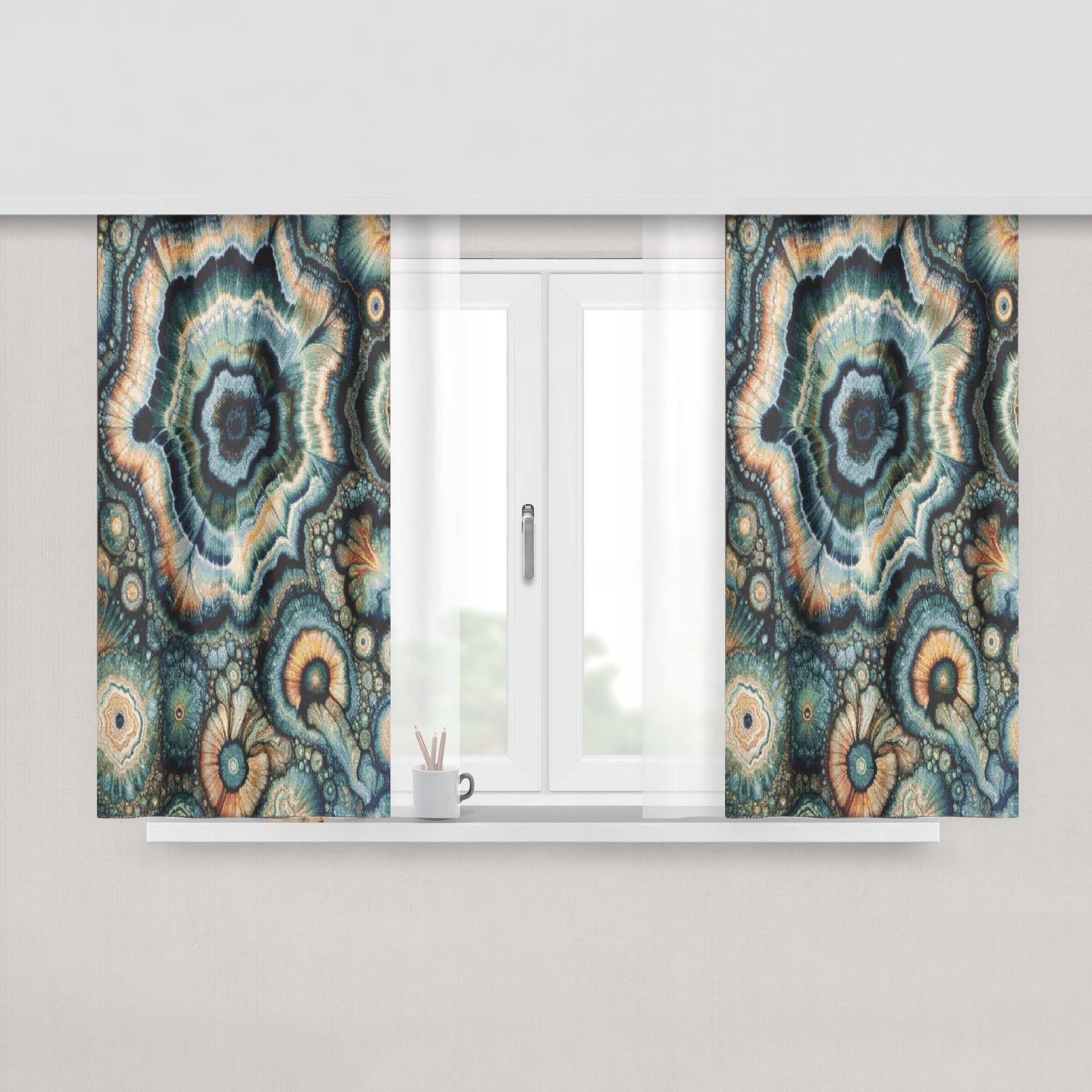 Abstract Geode Mandala Window Curtains