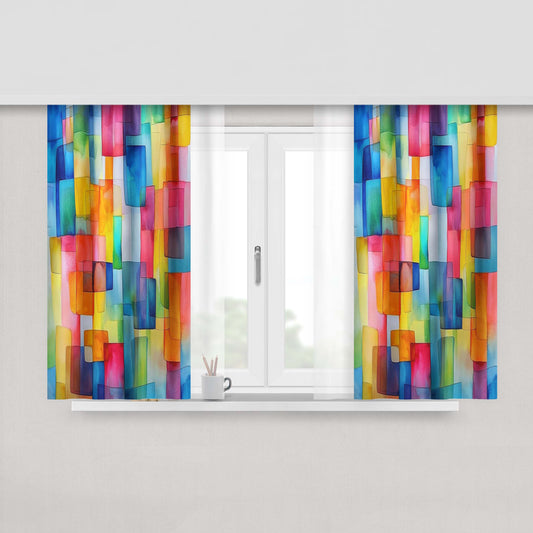 Abstract Watercolor Window Curtains