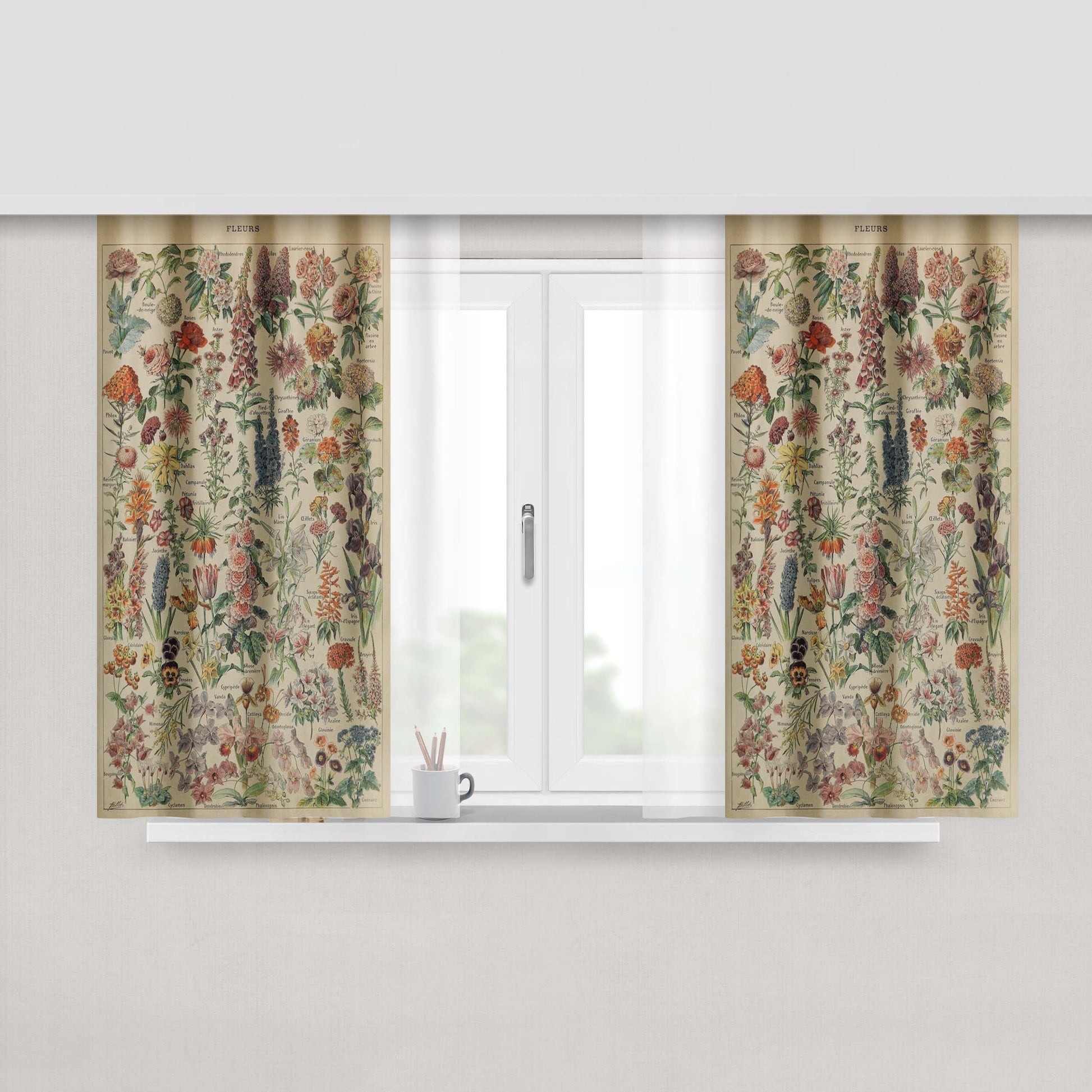 Adolphe Millot'S Flowers Chart Window Curtains