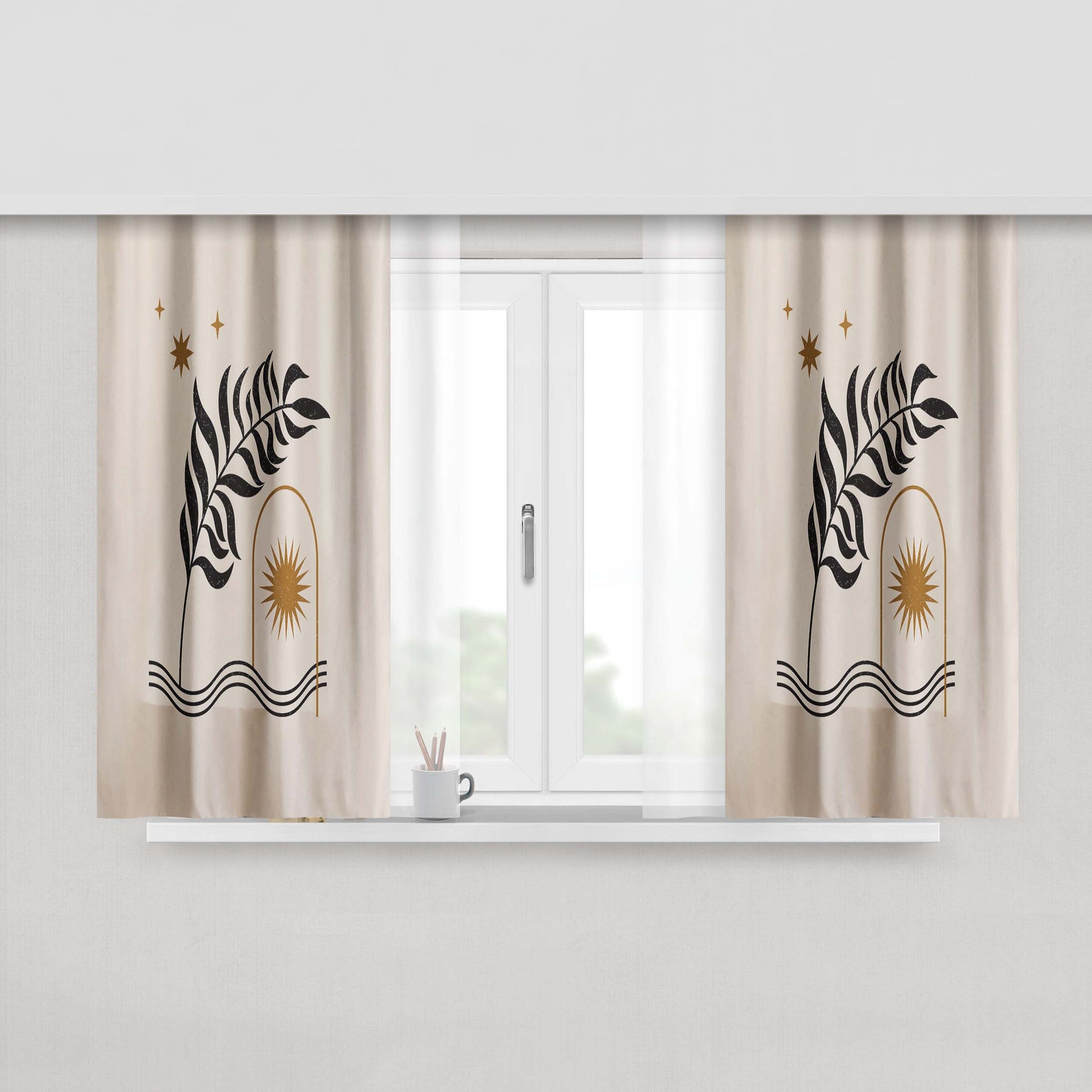 Aesthetic Leaves With Sun Window Curtains