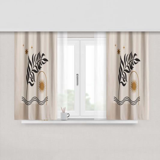 Aesthetic Leaves With Sun Window Curtains