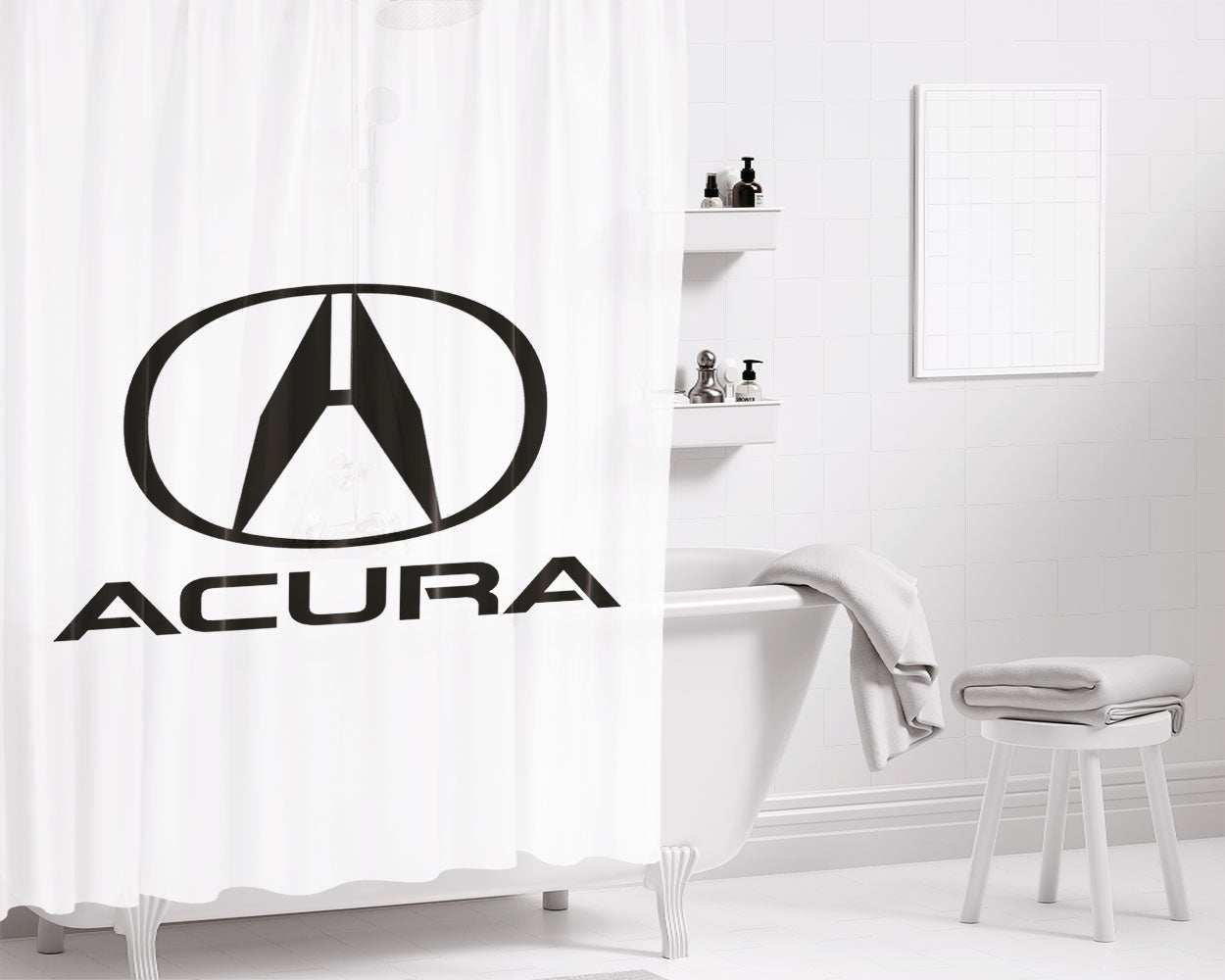 Acura Logo White Bathroom Shower Curtain Fabric Waterproof | 66 X 72 Inch