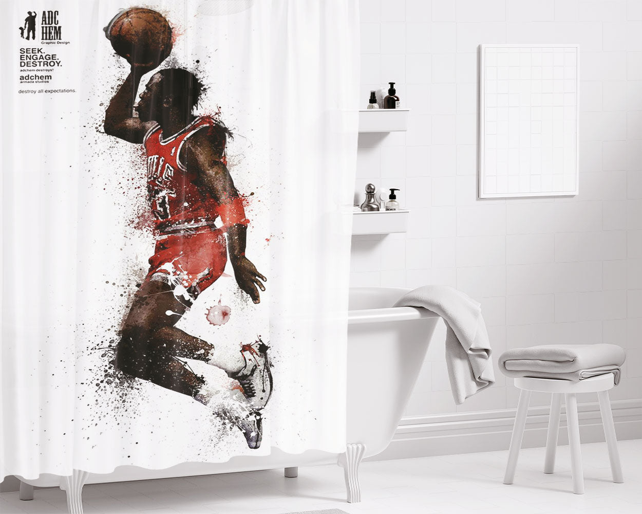 Adc Hem Buls Jordan Bathroom Shower Curtain Fabric Waterproof | 66 X 72 Inch