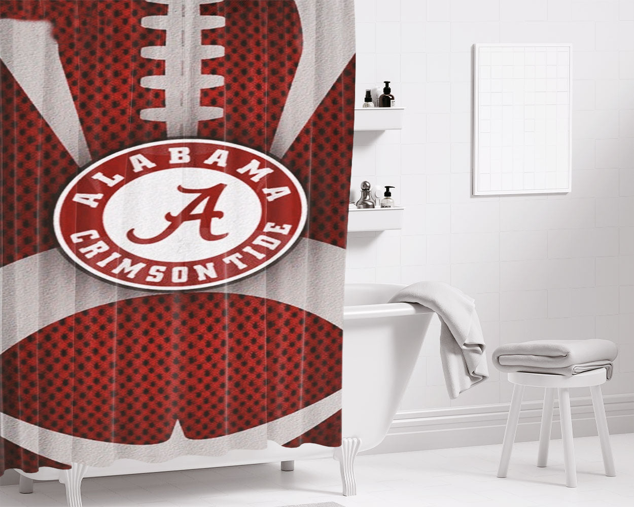 Alabama Crimson Tide Nfl Football Bathroom Shower Curtain Fabric Waterproof | 66 X 72 Inch