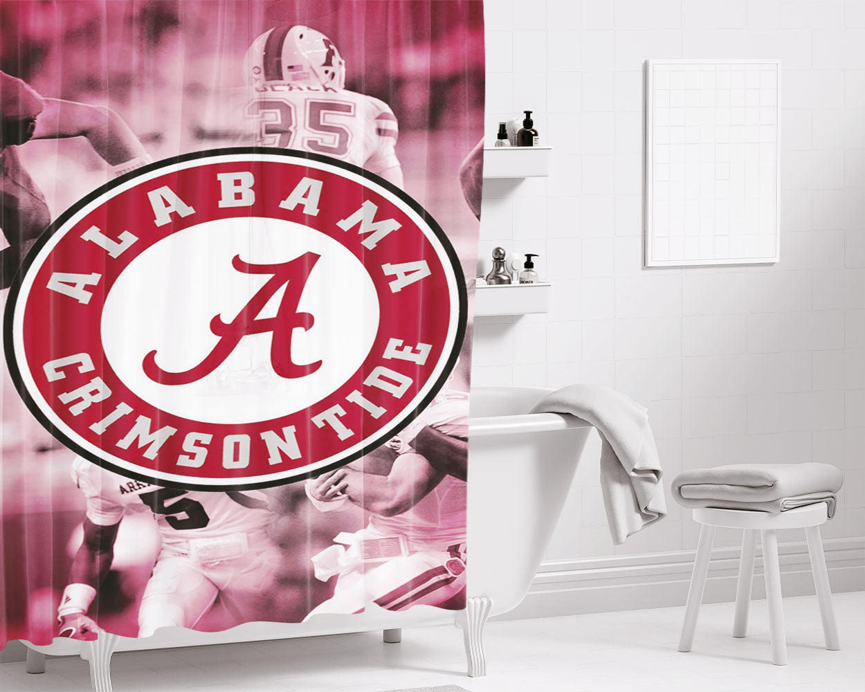 Alabama Crimson Tide Bathroom Shower Curtain Fabric Waterproof | 66 X 72 Inch