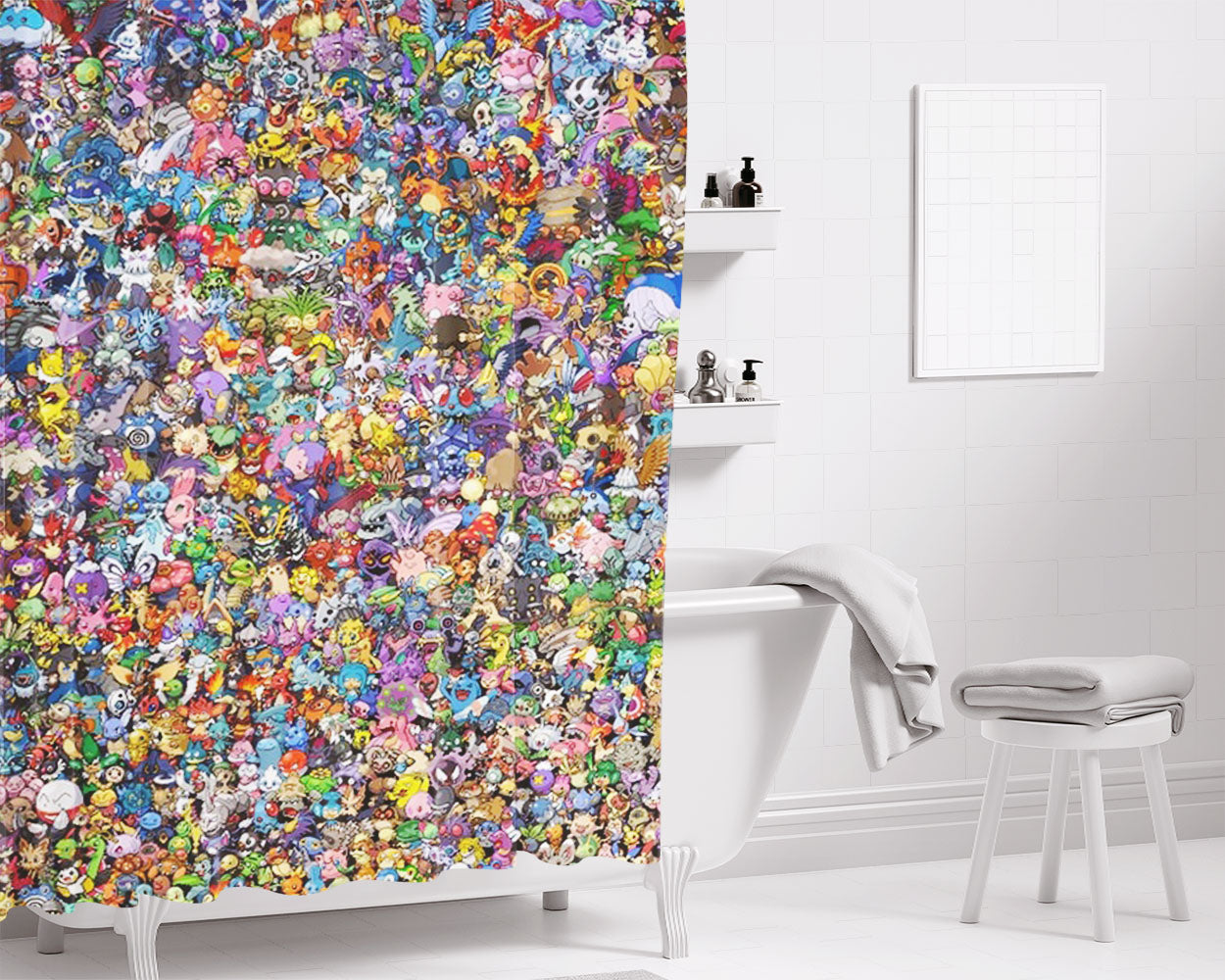 All Pokemon Characters Bathroom Shower Curtain Fabric Waterproof | 66 X 72 Inch