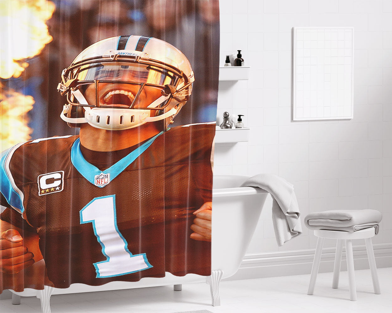 Cam Newton Nfl Panthers Bathroom Shower Curtain Fabric Waterproof | 66 X 72 Inch