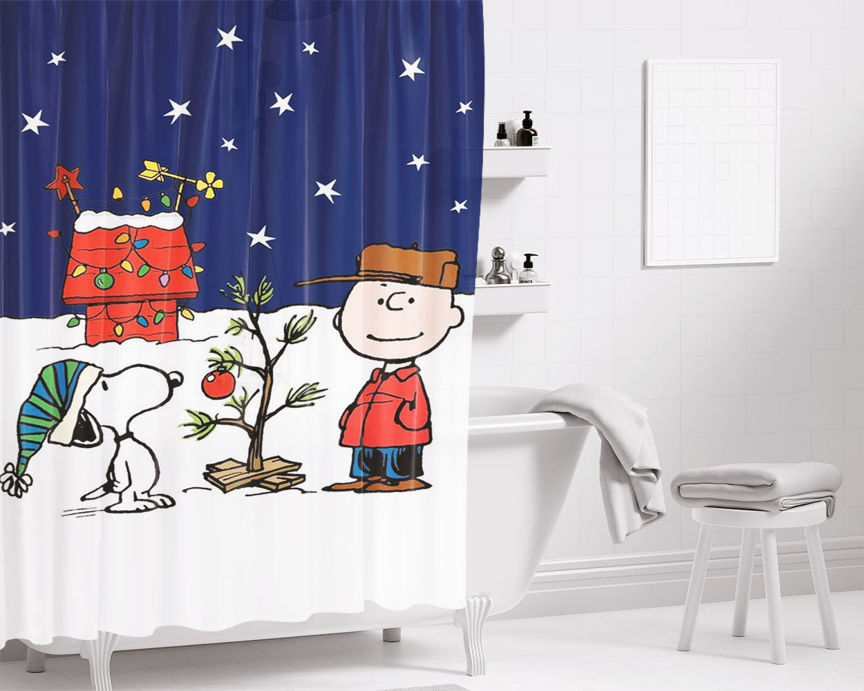 Charlie Brown Christmast Bathroom Shower Curtain Fabric Waterproof | 66 X 72 Inch
