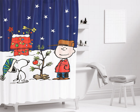 Charlie Brown Christmast Bathroom Shower Curtain Fabric Waterproof