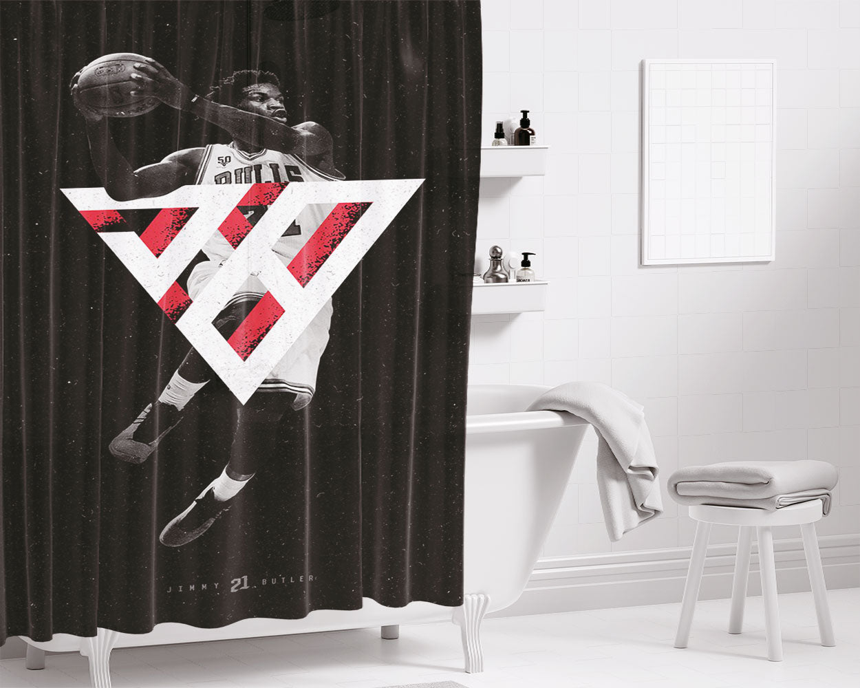 Chicago Bulls Jersey Uniform Basketball Number 23 Bathroom Shower Curtain Fabric Waterproof | 66 X 72 Inch