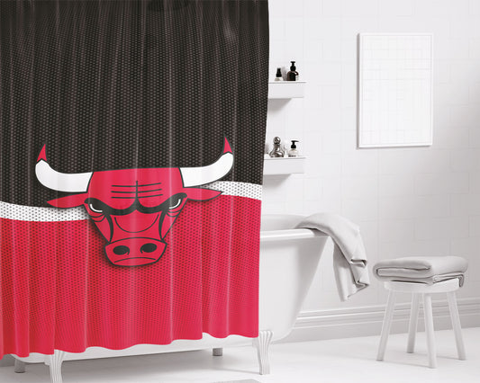 Chicago Bulls Logo Red Bla Bathroom Shower Curtain Fabric Waterproof