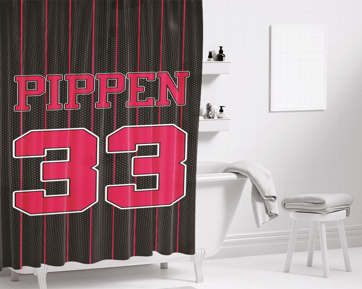 Chicago Bulls Nba Logo Dark Wood Wallpaper Bathroom Shower Curtain Fabric Waterproof | 66 X 72 Inch