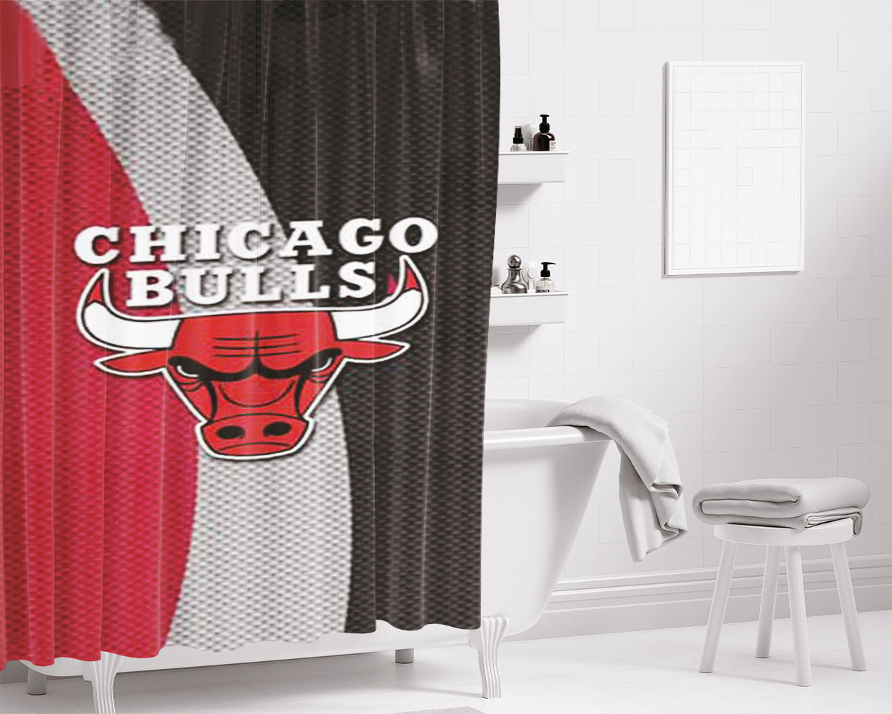 Chicago Bulls See Red Team Bathroom Shower Curtain Fabric Waterproof | 66 X 72 Inch