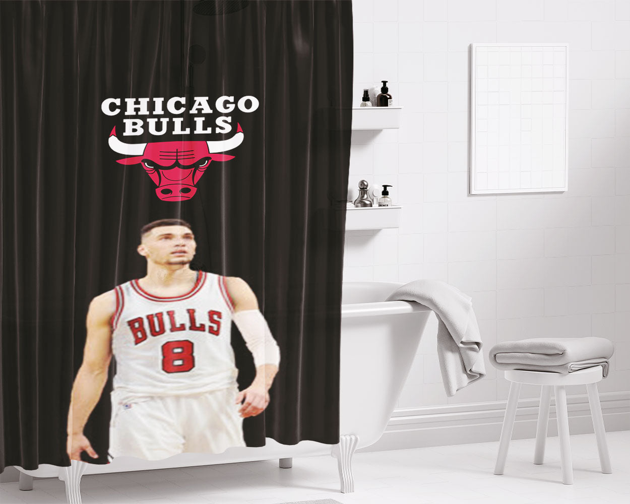 Chicago Bulls Wooden Bathroom Shower Curtain Fabric Waterproof | 66 X 72 Inch