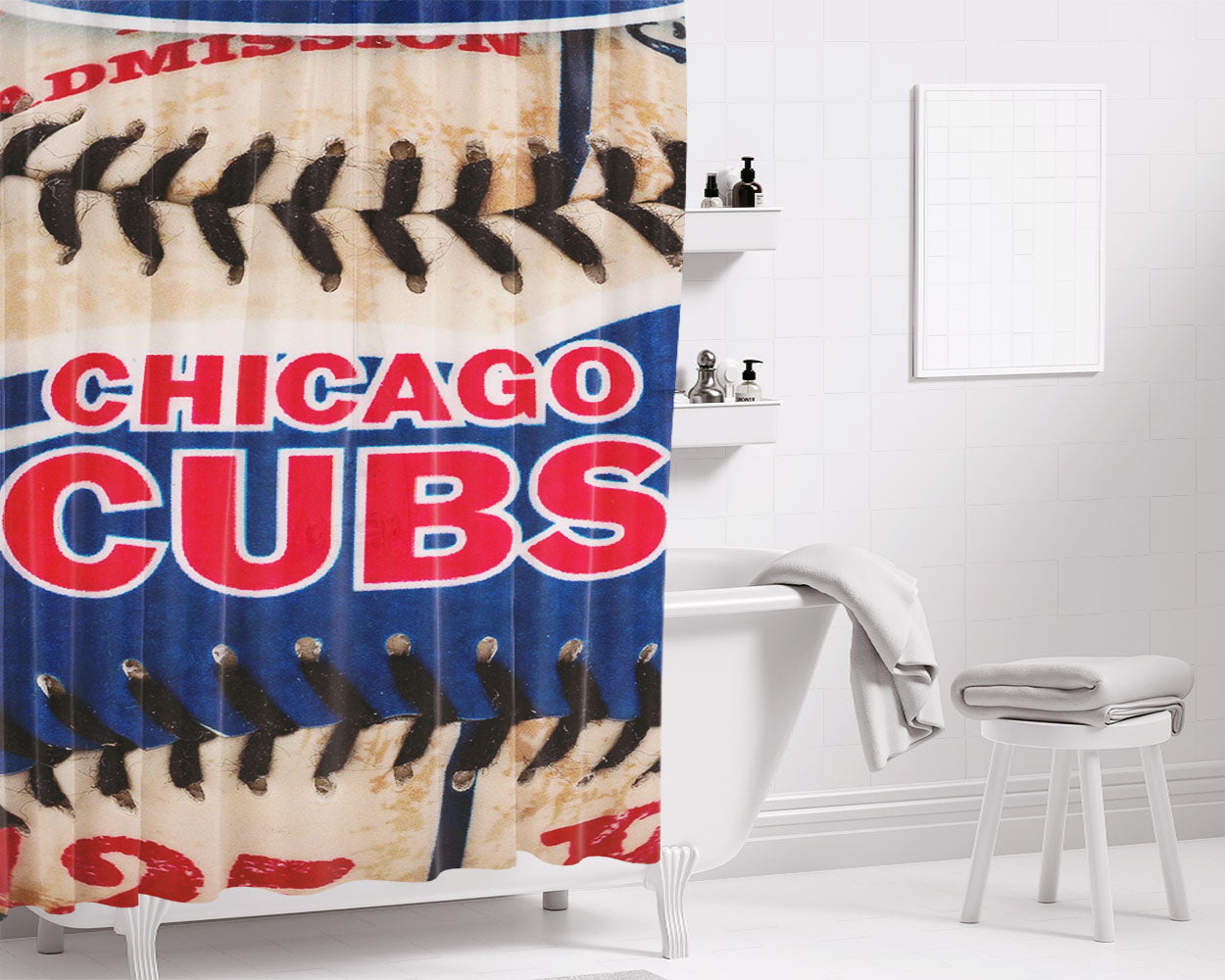 Chicago Cubs Baseball Quotes Bathroom Shower Curtain Fabric Waterproof | 66 X 72 Inch
