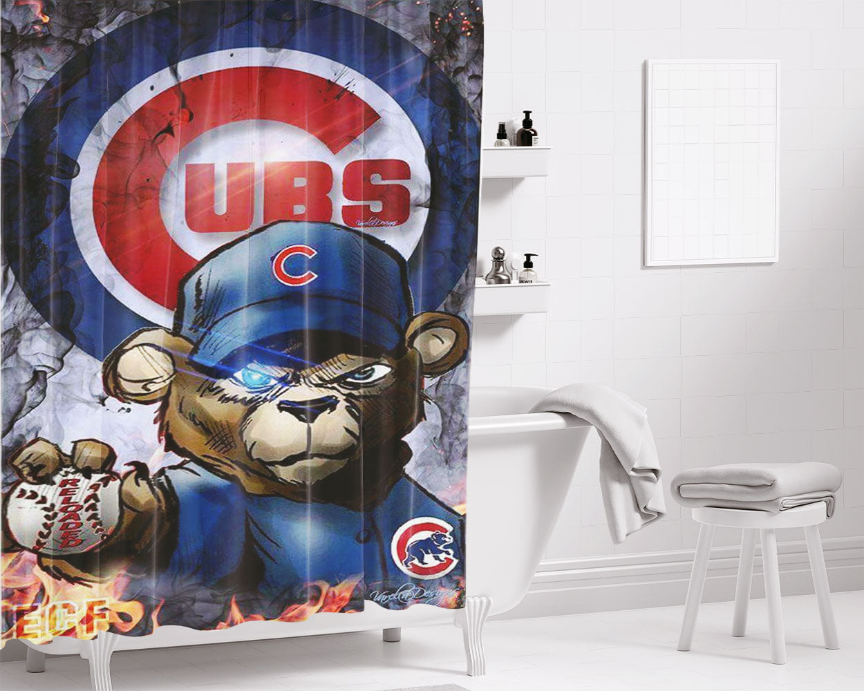 Chicago Cubs Baseball Vintage Bathroom Shower Curtain Fabric Waterproof | 66 X 72 Inch