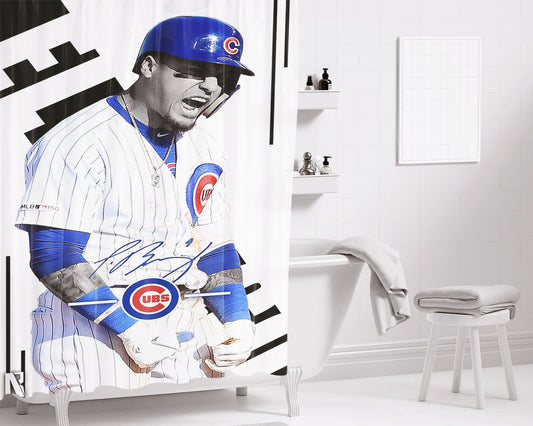 Chicago Cubs In Wood Background Bathroom Shower Curtain Fabric Waterproof