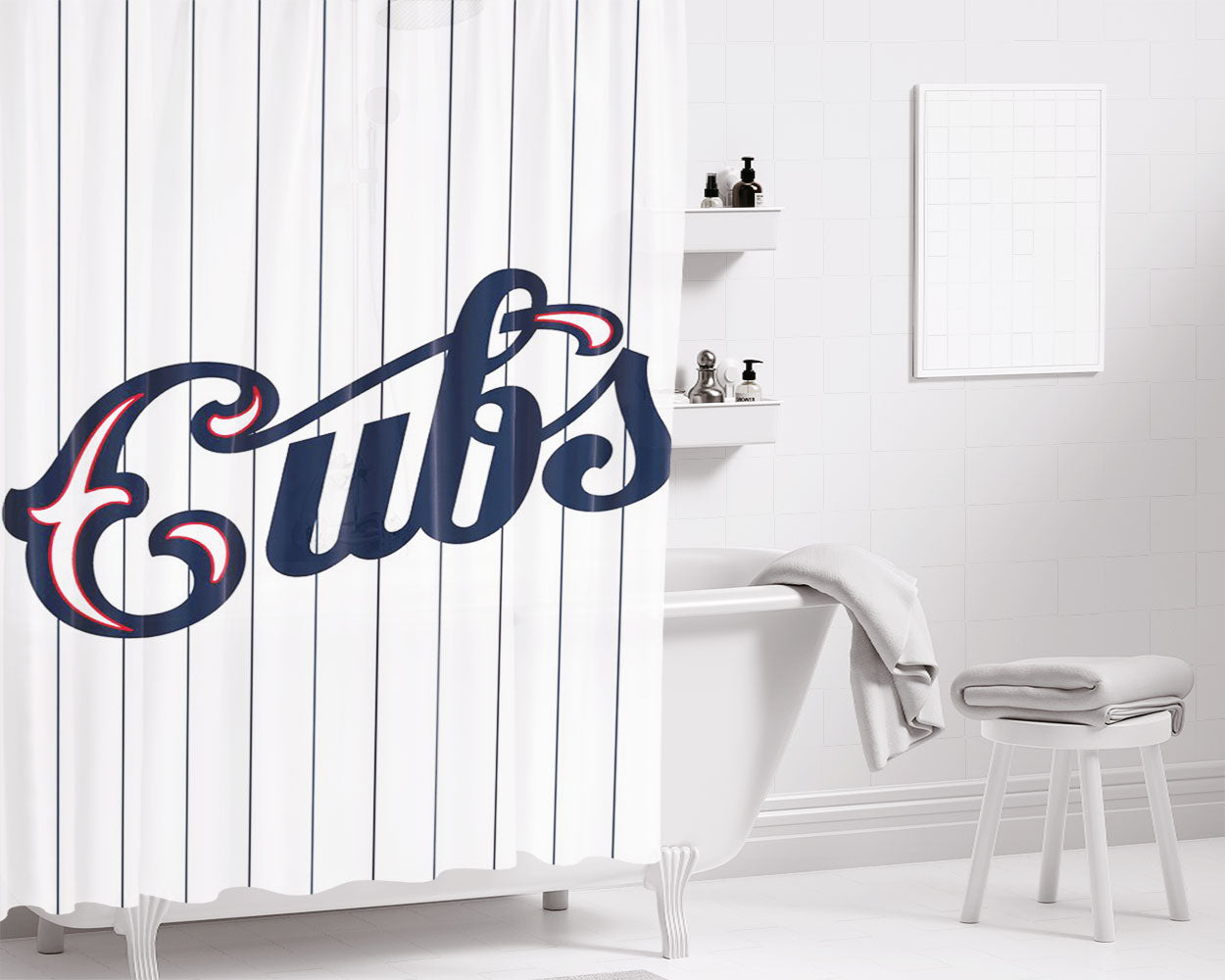 Chicago Cubs Star Wooden Bathroom Shower Curtain Fabric Waterproof | 66 X 72 Inch