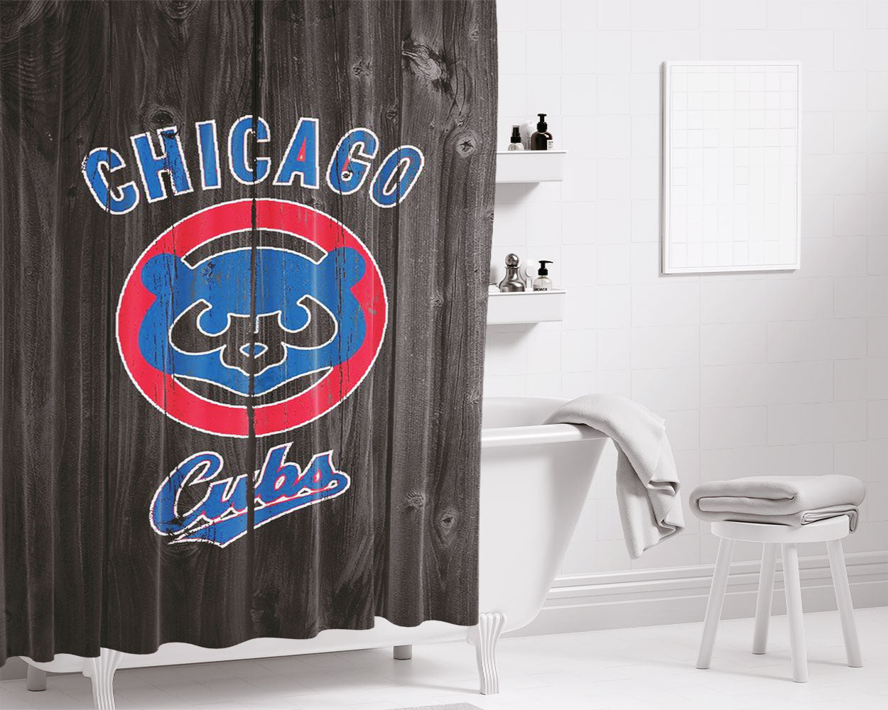 Chicago Cubs Wooden Star Bathroom Shower Curtain Fabric Waterproof | 66 X 72 Inch