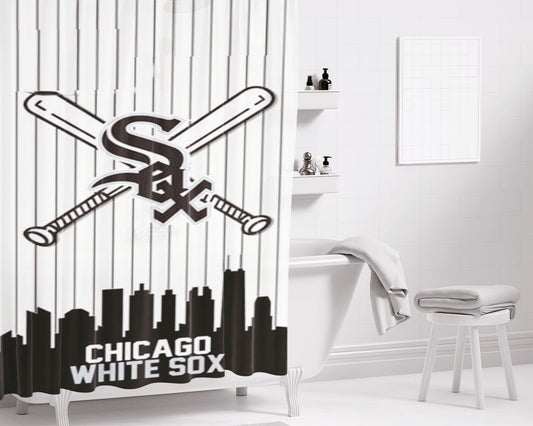Chicago White Sox Baseball Black White Bathroom Shower Curtain Fabric Waterproof