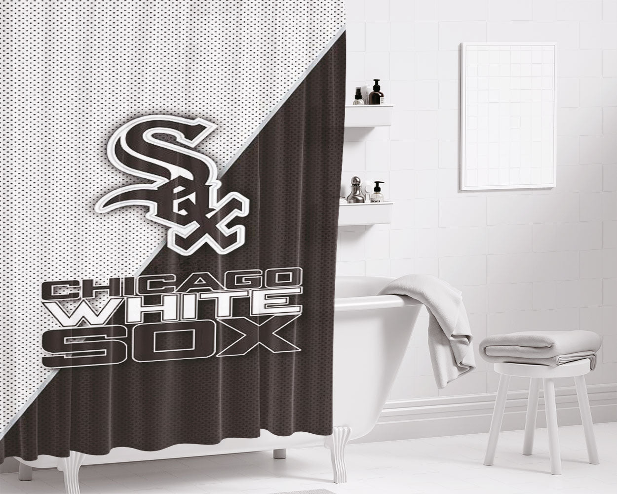 Chicago White Sox Baseball Bathroom Shower Curtain Fabric Waterproof | 66 X 72 Inch