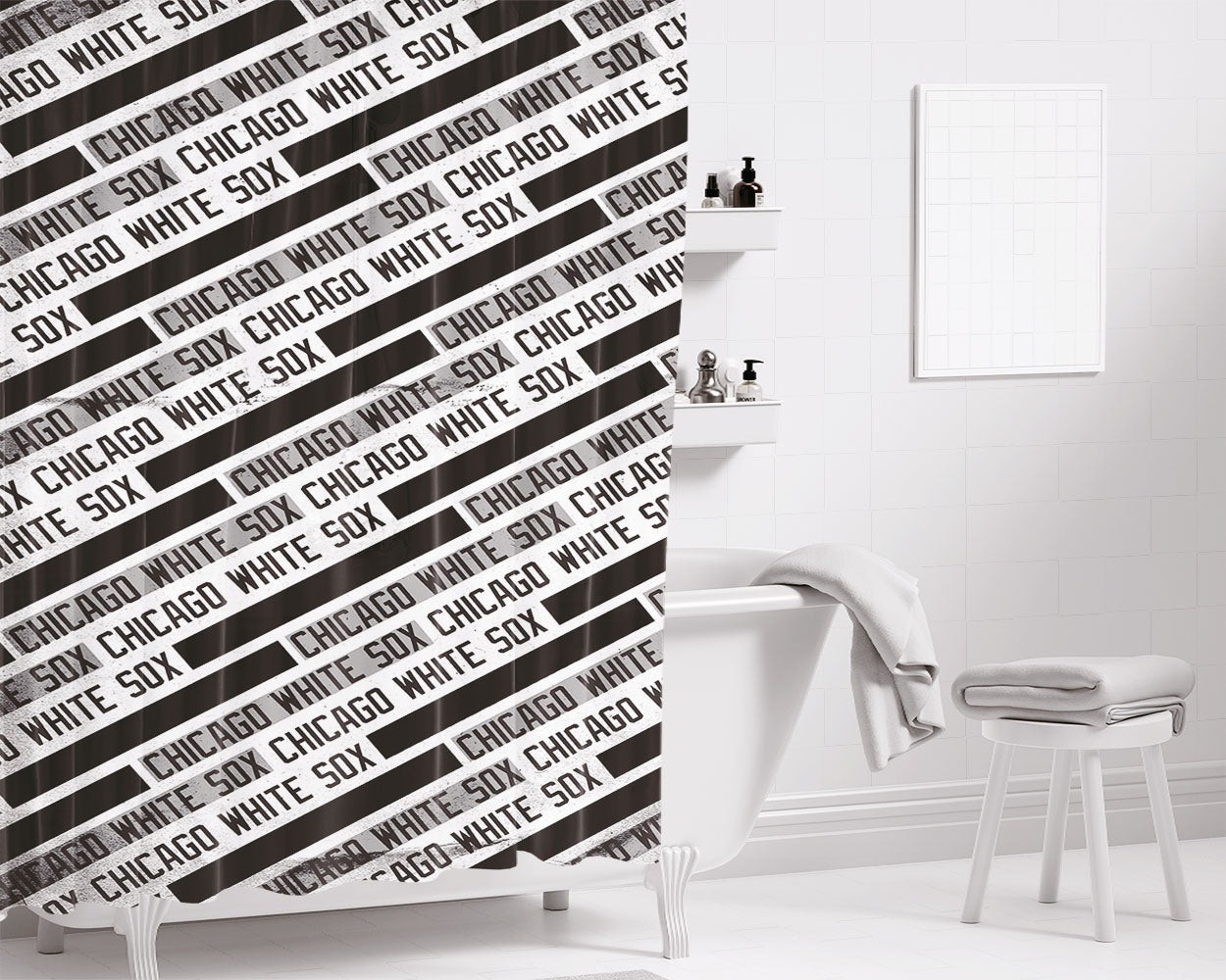 Chicago White Sox Black White Logo Bathroom Shower Curtain Fabric Waterproof | 66 X 72 Inch