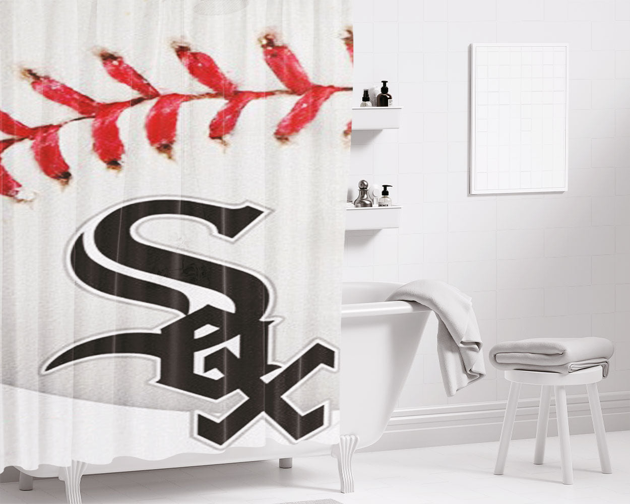 Chicago White Sox Logo Bathroom Shower Curtain Fabric Waterproof | 66 X 72 Inch
