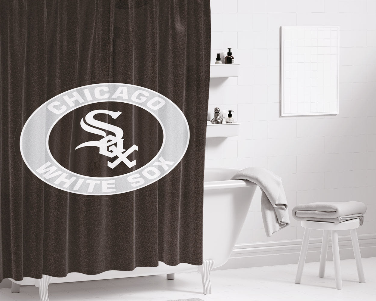 Chicago White Sox Mlb Sport Logo Bathroom Shower Curtain Fabric Waterproof | 66 X 72 Inch