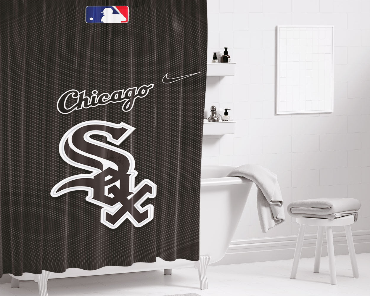 Chicago White Sox Mug Bathroom Shower Curtain Fabric Waterproof | 66 X 72 Inch