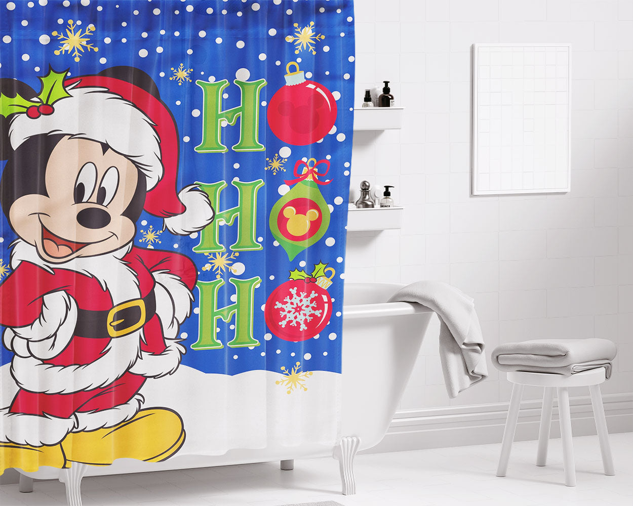 Christmas Disney Castle Bathroom Shower Curtain Fabric Waterproof | 66 X 72 Inch