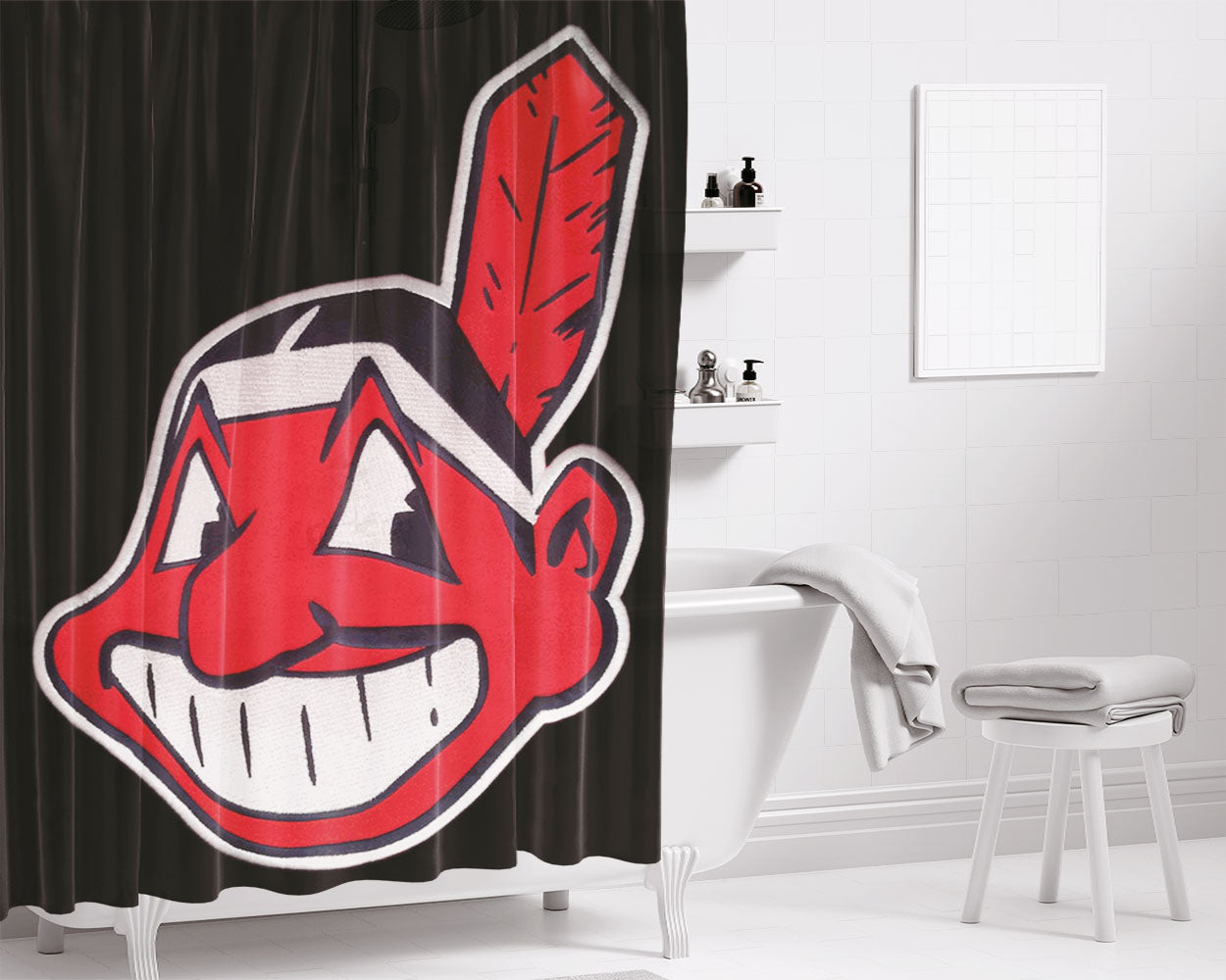 Cleveland Indians Logo Bathroom Shower Curtain Fabric Waterproof | 66 X 72 Inch