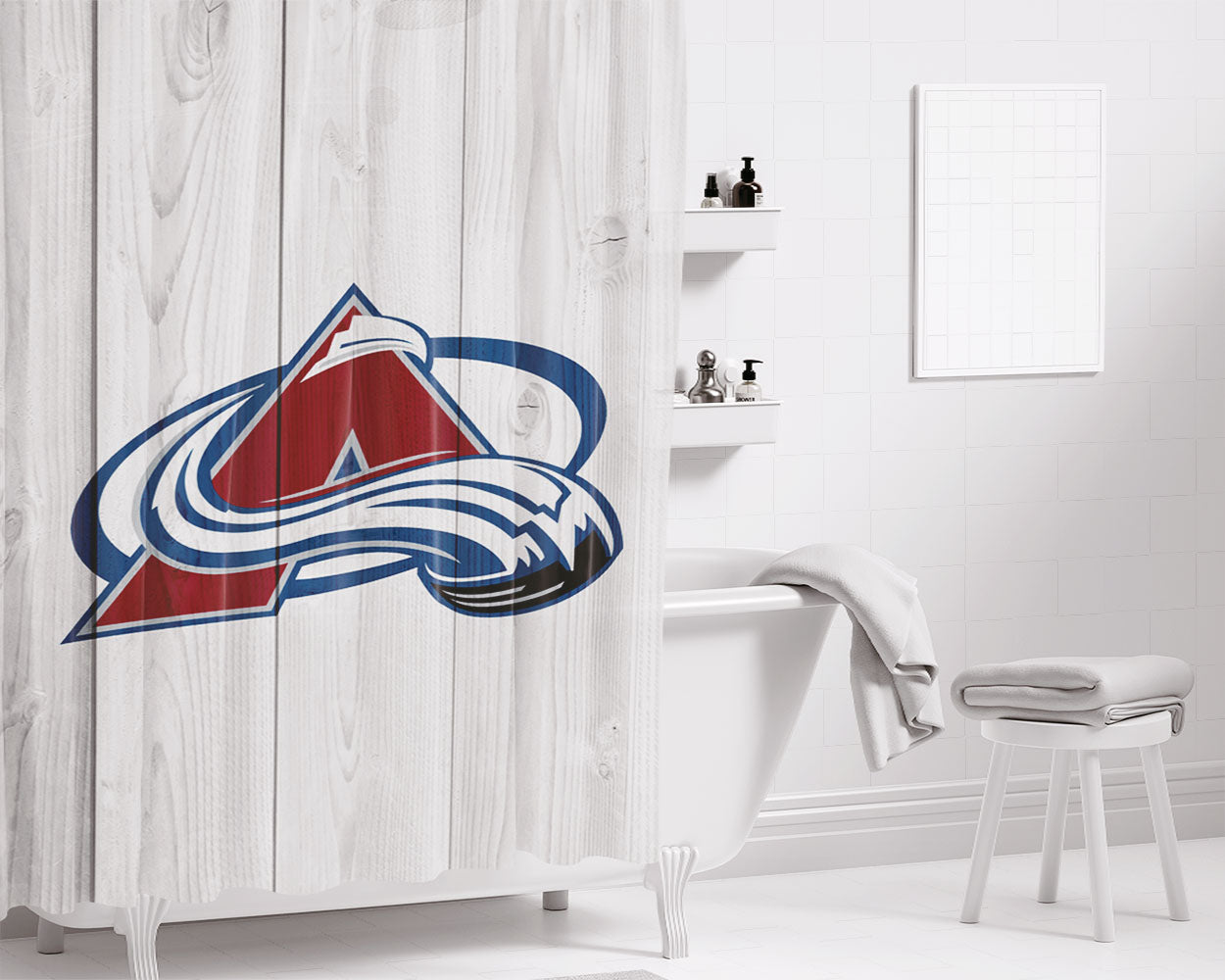 Colorado Avalanche Hockey Bathroom Shower Curtain Fabric Waterproof | 66 X 72 Inch