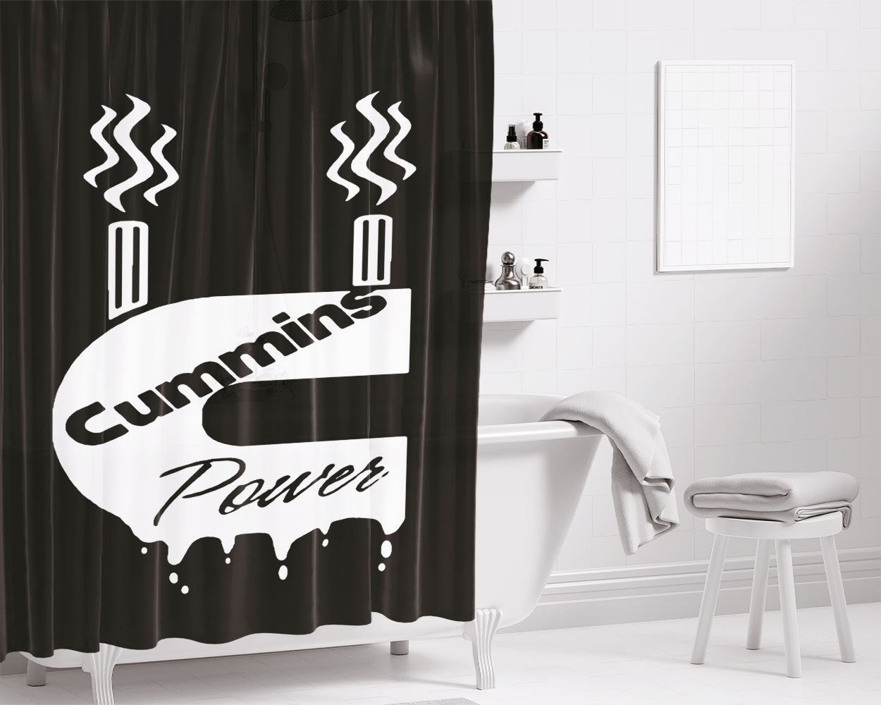 Cummins Power T Bathroom Shower Curtain Fabric Waterproof | 66 X 72 Inch