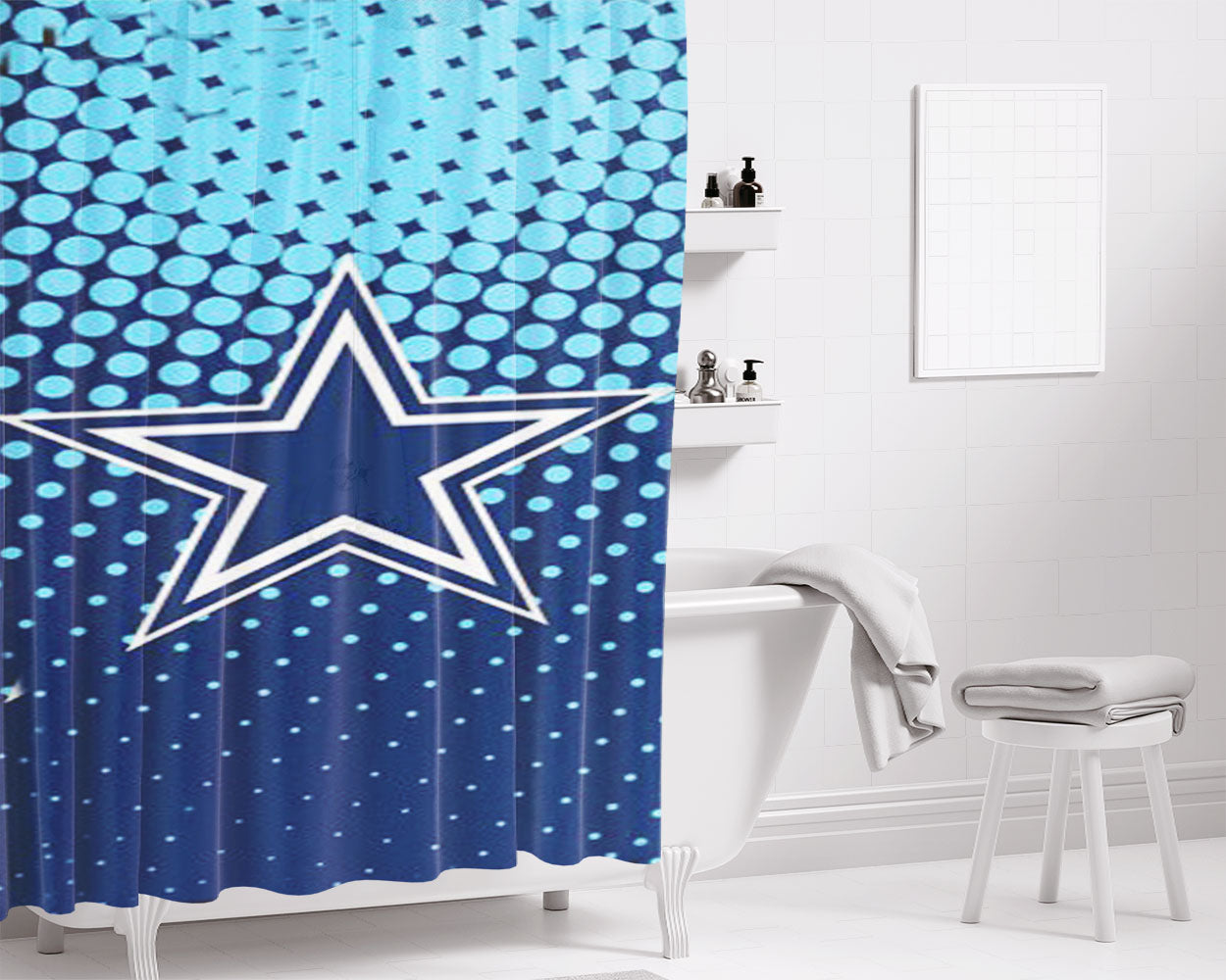 Dallas Cowboys Nfl Nike Logo Bathroom Shower Curtain Fabric Waterproof | 66 X 72 Inch