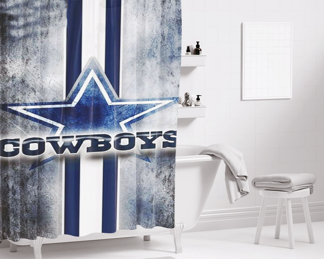 Dallas Cowboys Nfl Stripes New Bathroom Shower Curtain Fabric Waterproof | 66 X 72 Inch