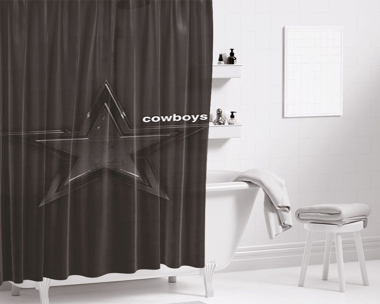 Dallas Cowboys Star Nfl Logo Dark Wood Wallpaper Bathroom Shower Curtain Fabric Waterproof | 66 X 72 Inch