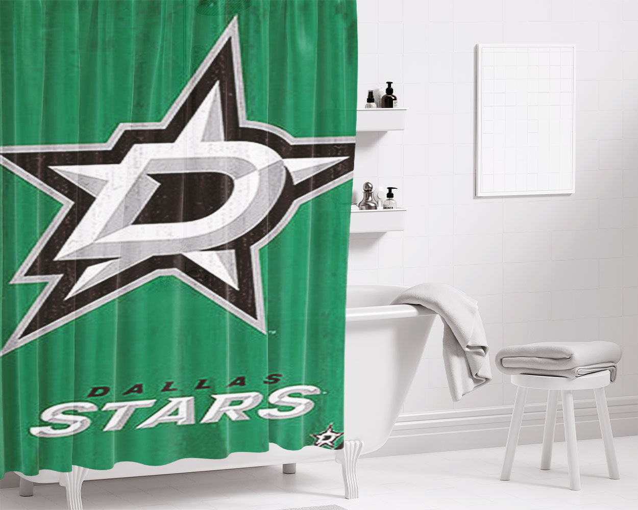 Dallas Stars Hockey Bathroom Shower Curtain Fabric Waterproof | 66 X 72 Inch