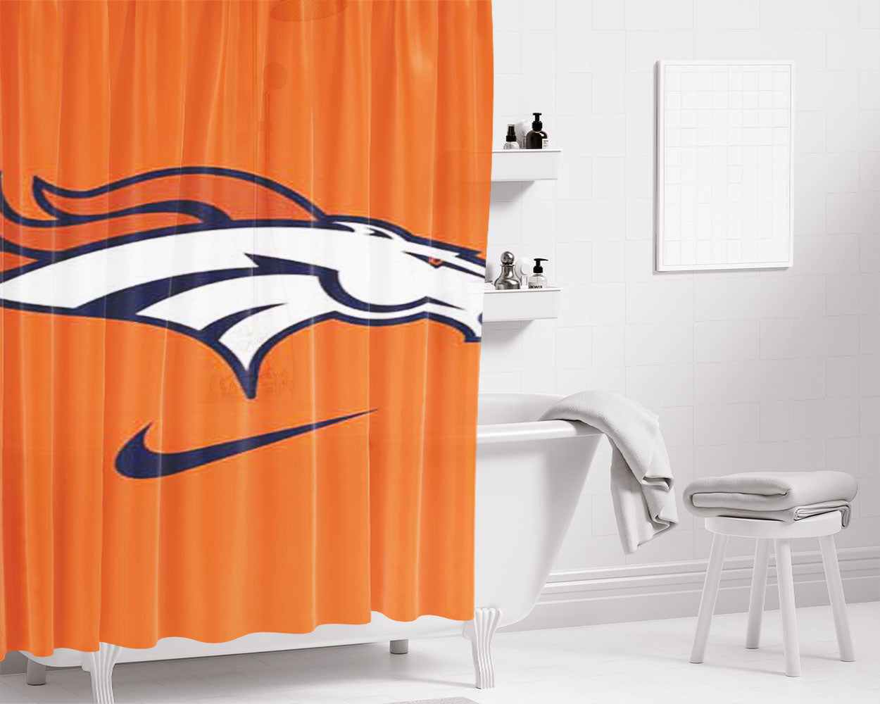 Denver Broncos Nfl 9 Bathroom Shower Curtain Fabric Waterproof | 66 X 72 Inch