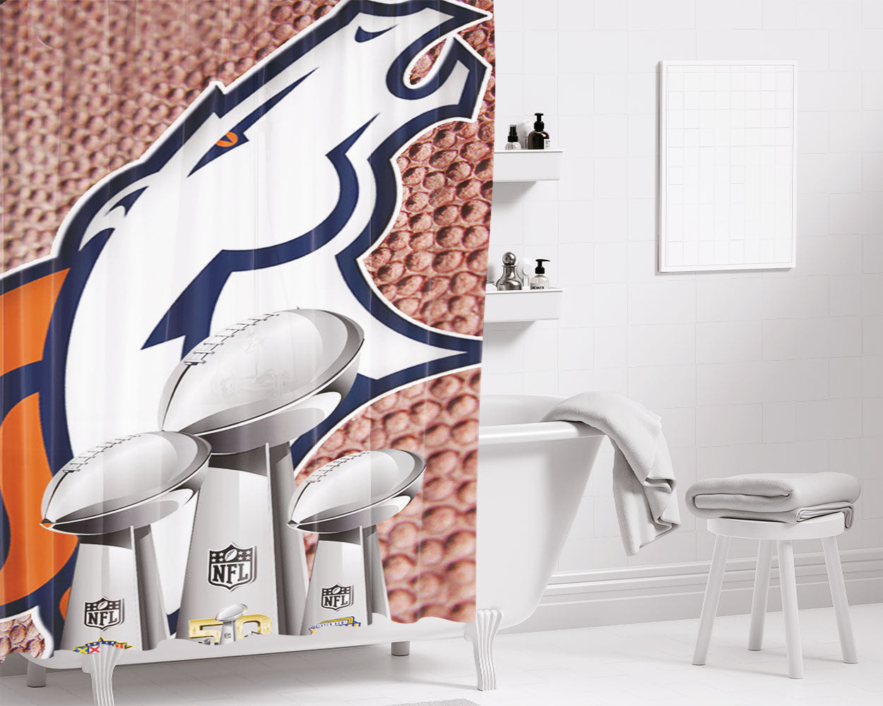 Denver Broncos Superbowl 50 Nfl Bathroom Shower Curtain Fabric Waterproof | 66 X 72 Inch