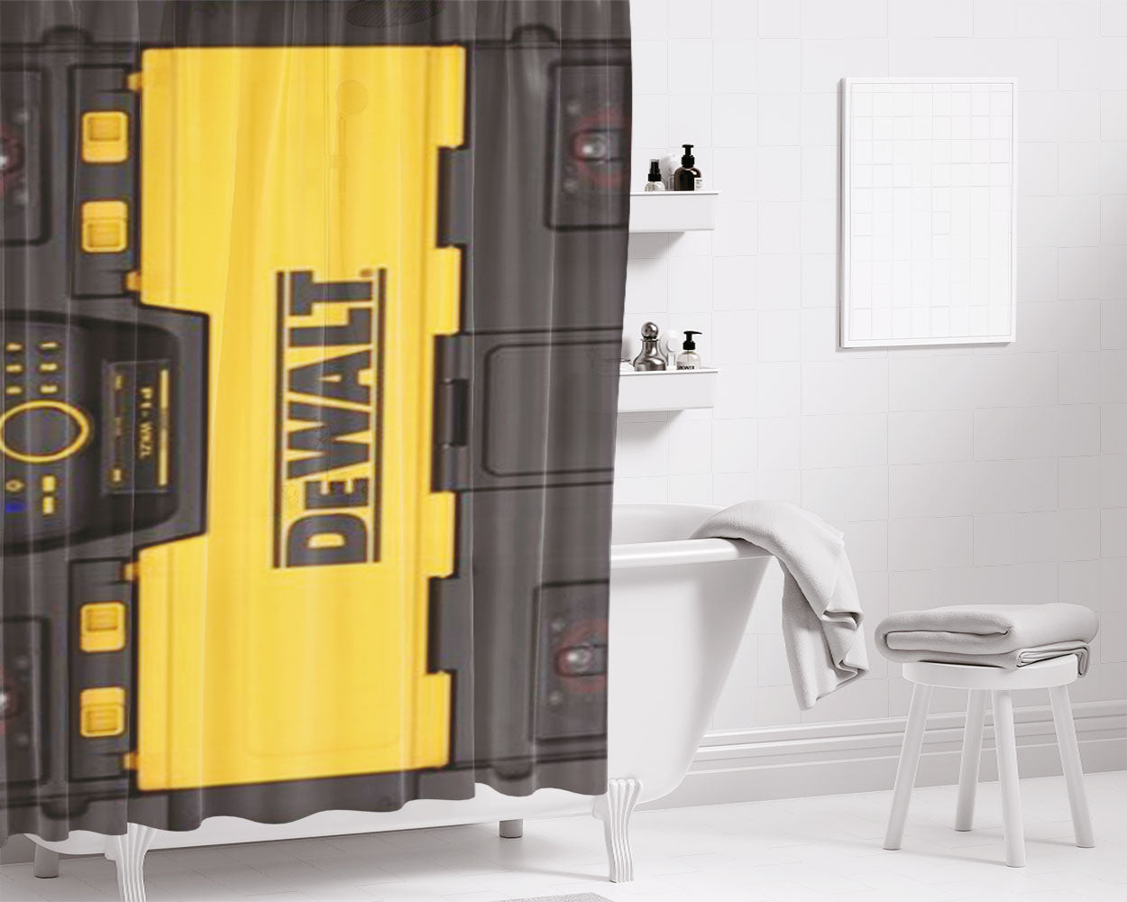 Dewalt Bluetooth Radio Bathroom Shower Curtain Fabric Waterproof | 66 X 72 Inch